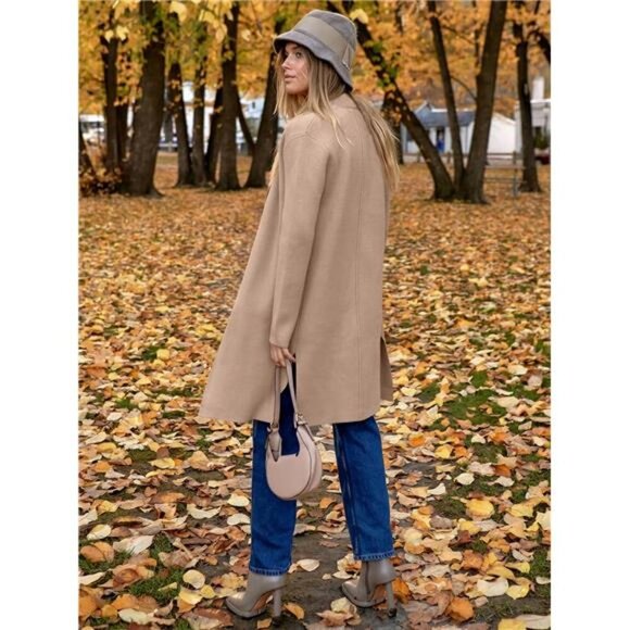 Women's Cardigans Sweater 2024 Casual Lapel Open Front Knit Warm Wool Coatigan - Picture 6 of 7